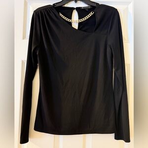 INC International Concepts Black Top with Gold Chain Accent